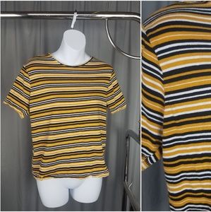 Yellow & Black Striped Slight Crop Tee
